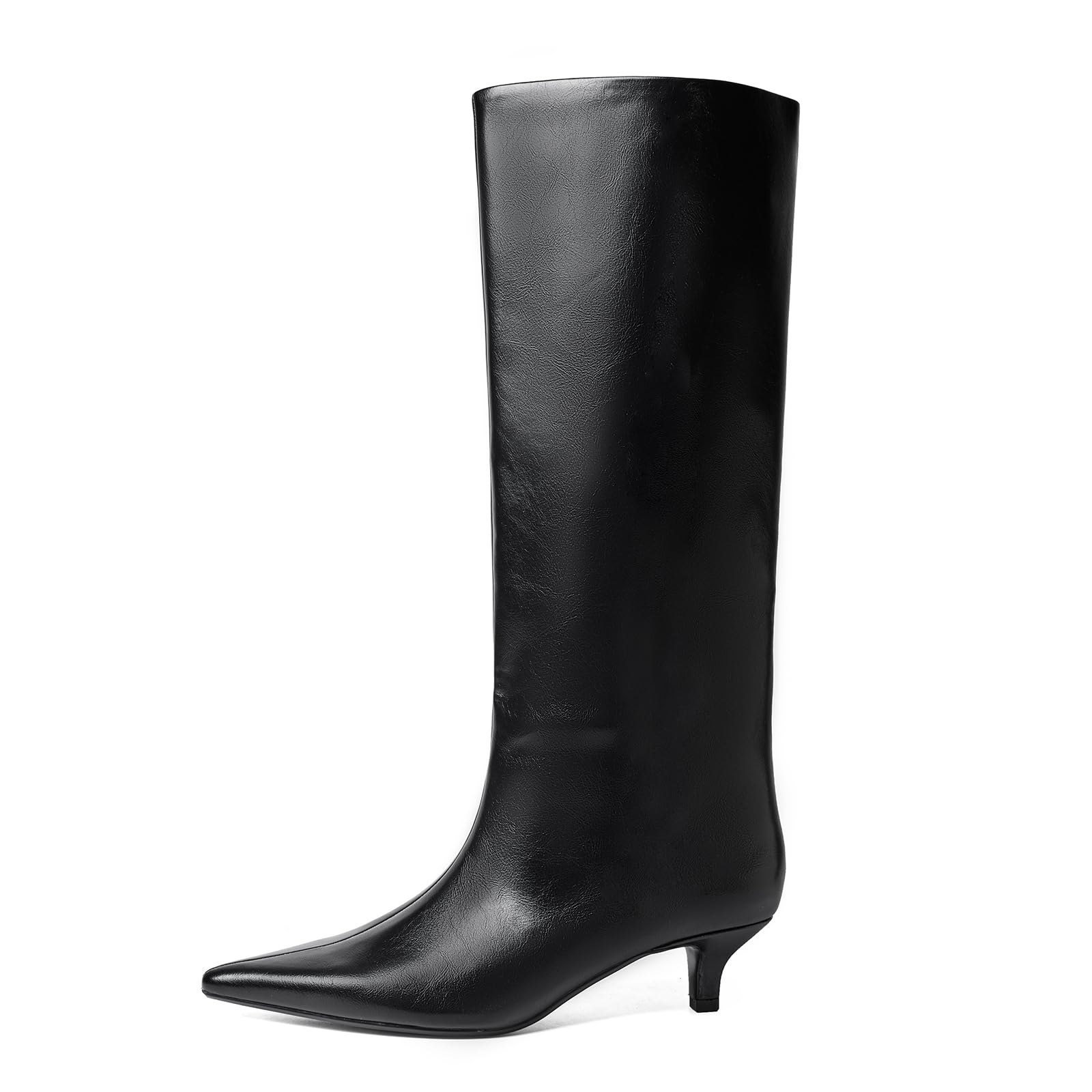 Marravosse Womens Knee High Boots Kitten Heel Pointed Toe Pull on Tall Boots for Women
