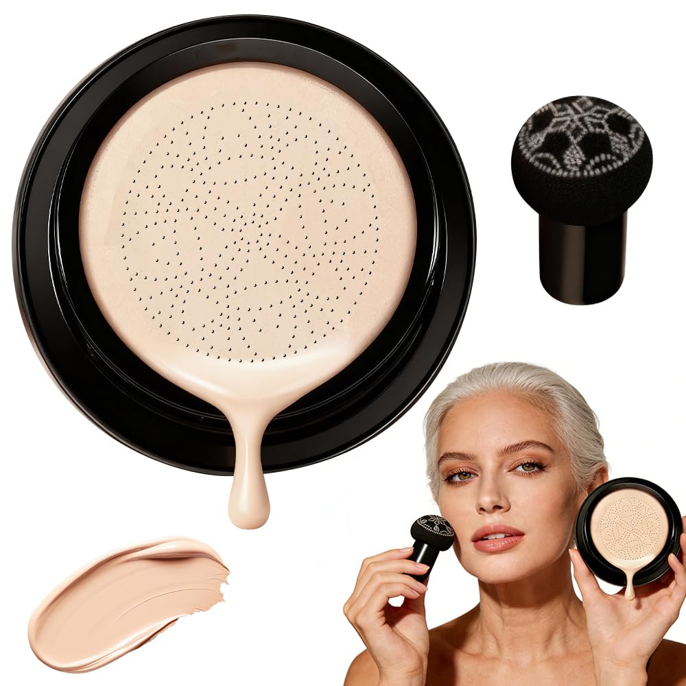 Foundation for Older Women, 2026 New Mushroom Head Cushion CC Cream Glow Foundation for Mature Skin, Moisturizing Concealer Brighten Long-Lasting (Ivory)