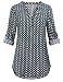 MCKOL Casual Tops For Women, Ladies Split V Neck Flowy 3/4 Cuffed Sleeve Geometric Printed Chiffon Tunic Top Shirts(Dark Cyan,Large)