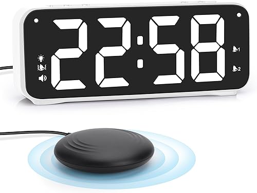 Meloya Reloj despertador súper fuerte para durmientes pesados, reloj despertador dual para dormitorios, reloj despertador digital vibratorio con