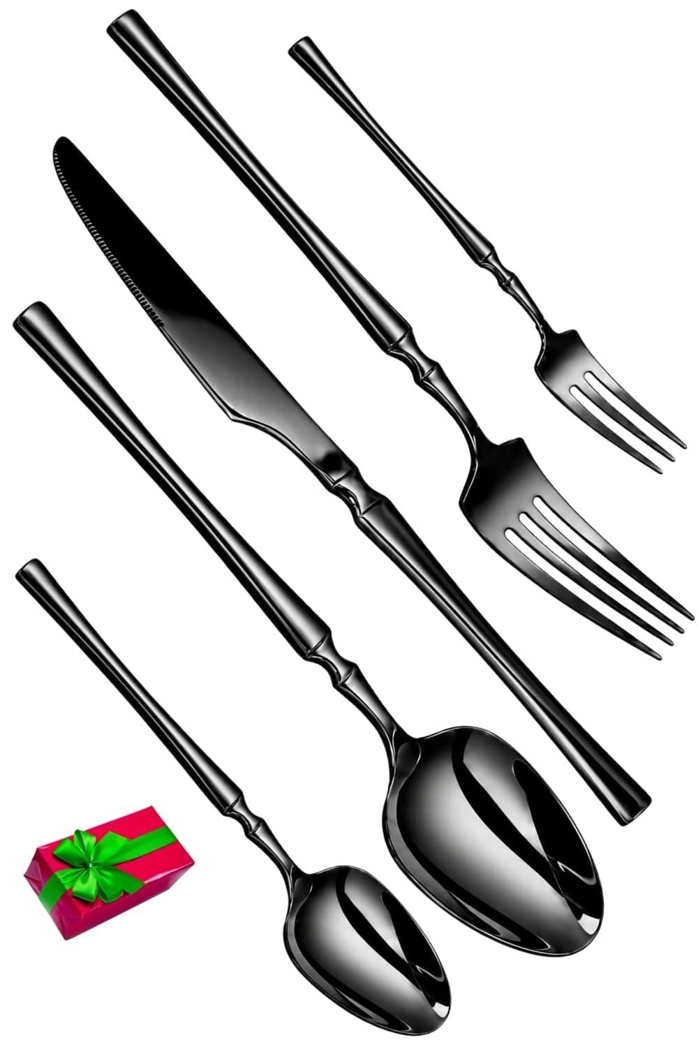Manishaware Elegant Handle Black 25 Pcs Heavy Duty Stainless Steel Cutlery Set for Dining Table (5 pcs Spoon Set+5 pcs Forks Set+5 pcs Butter Knife+5 pcs Dessert Spoon+5 Pcs Fuit Fork for Kitchen)