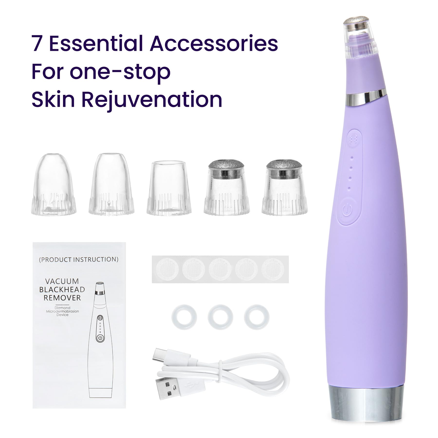 UNOISETION Máquina de microdermoabrasión de diamante, 4 modos de microdermoabrasión de diamante, 2 puntas de diamante, 3 cabezales, removedor de manchas de puntos negros (morado)