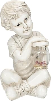 GALPADA Resin Boy Girl Sculpture with Solar Light Outdoor Garden Decor for Boys Girls Whimsical Fairy Statue for Flowerbeds Unique Lawn Ornament for Home and Patio