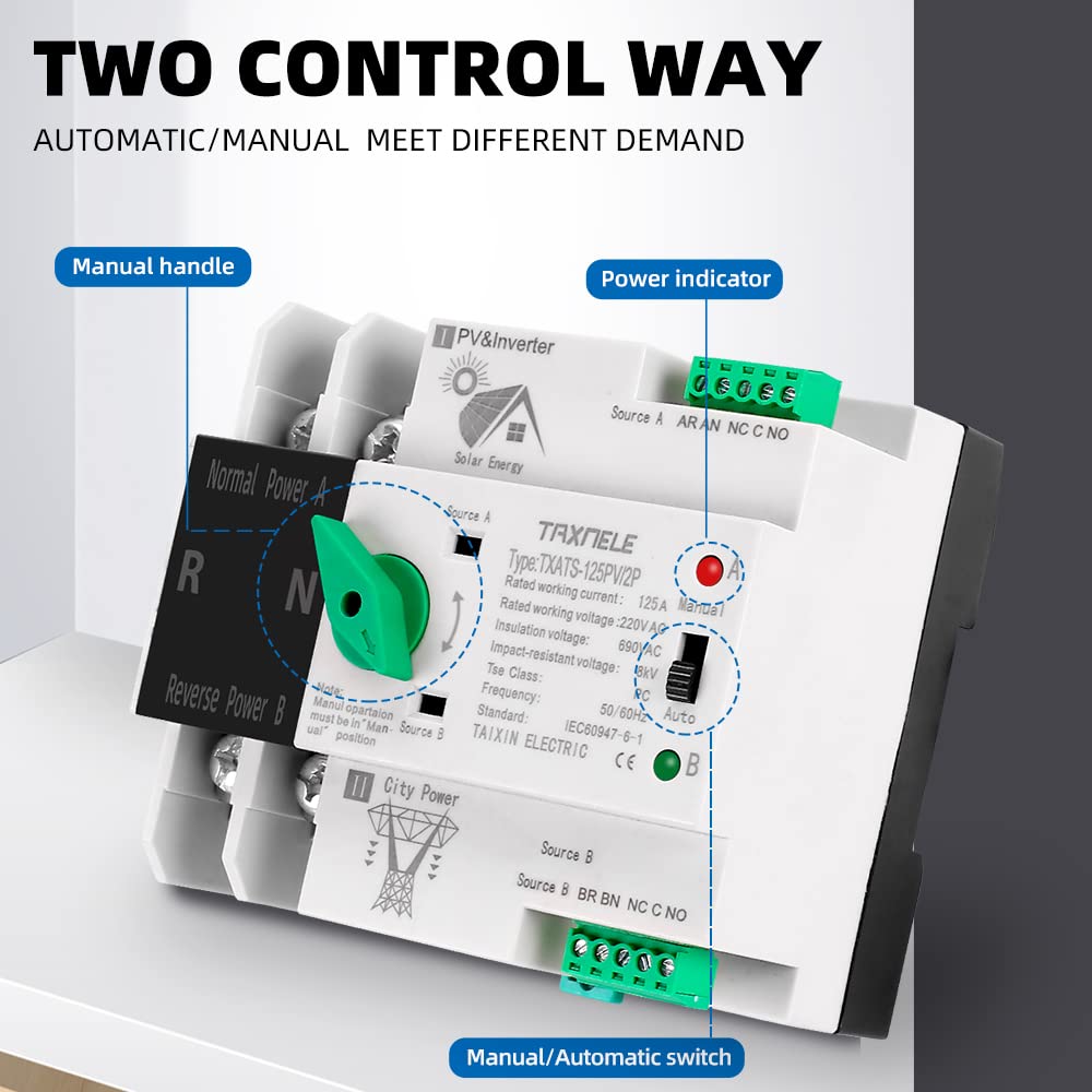 Interruttore Magnetotermico 2P 3P 4P ATS PV Inverter Dual Power Selettori di trasferimento automatico Interruttori ininterrotti 63A 100A 125A Solare fotovoltaico Interruttori Automatici(3P,100A(PV))