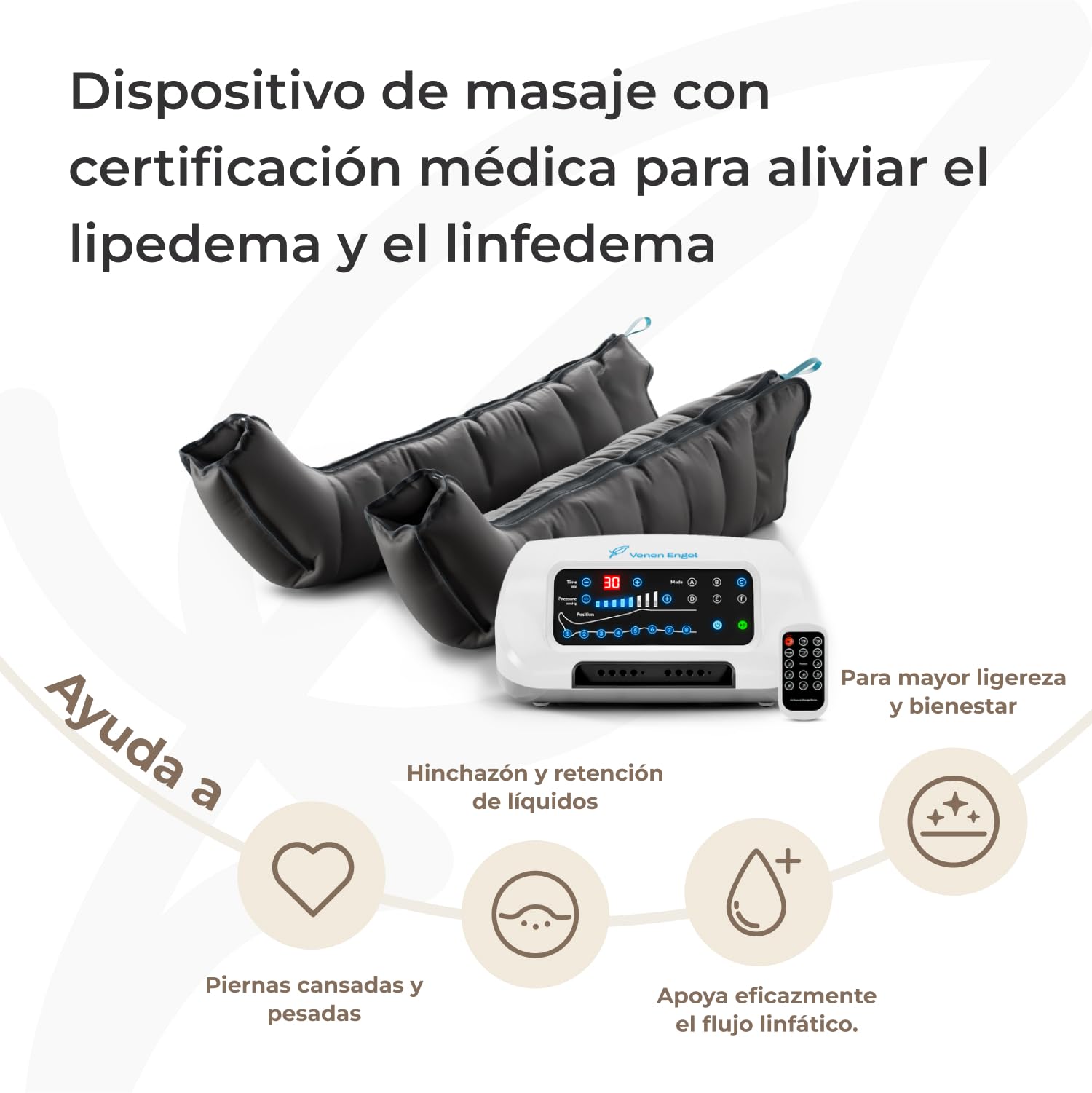 Venen Engel ® 8 Premium Masajeador por presoterapia para casa de piernas con botas con 8 cámaras de aire - masajeador por presoterapia con 6 programas