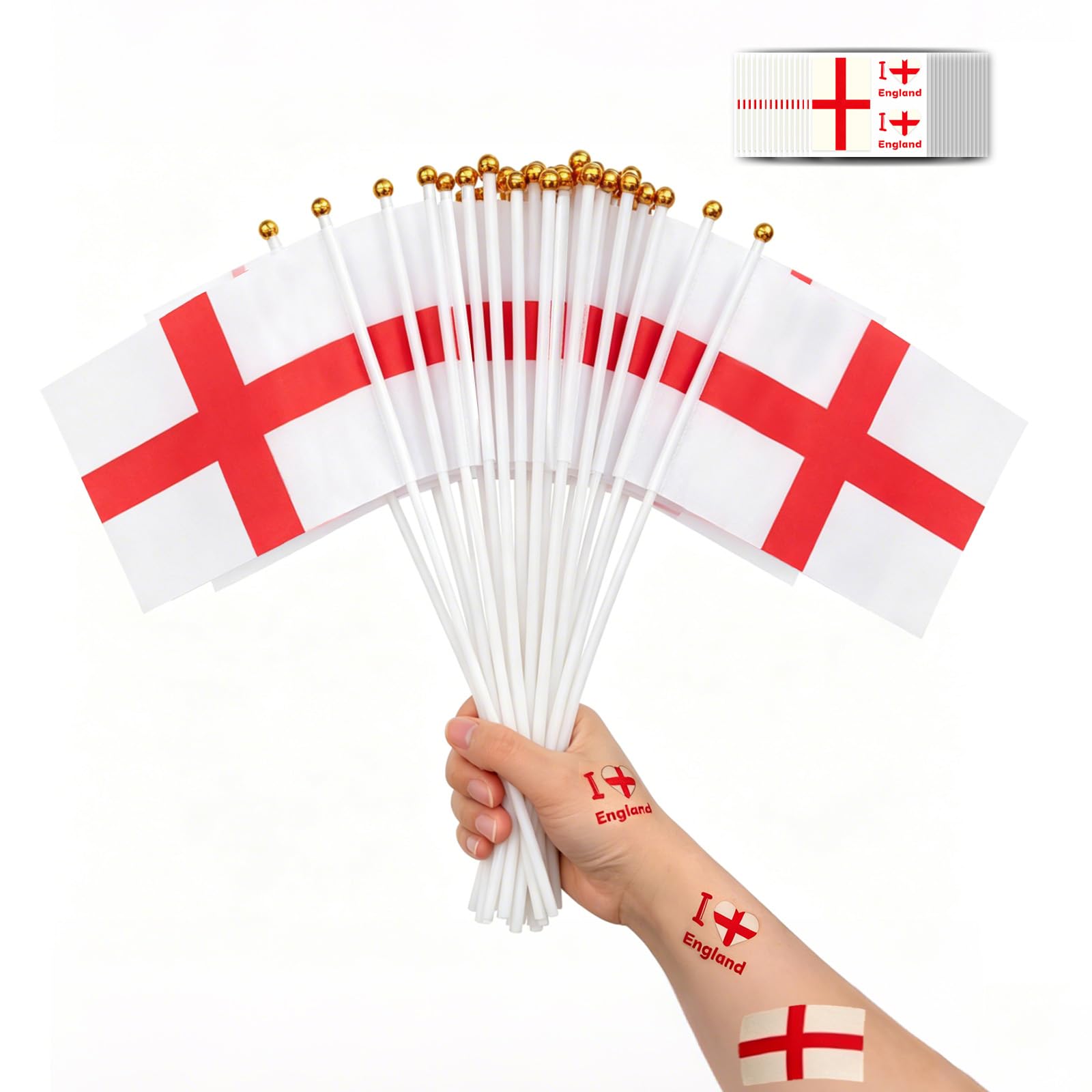 LIANRISES 30Pcs Mini England Flags(14x21cm) & 30Sheets Temporary Tattoo Paper, for St Georges Day Decorations, 2026World Cup, Rugby, Six Nations, Celebrations Parades,Lawn,Street, Football Party Decor