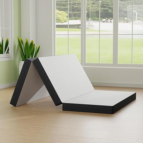 Colchón triple plegable de espuma viscoelástica de 4 pulgadas, cubrecolchón plegable portátil con funda lavable, parte inferior antideslizante de PayLessHere