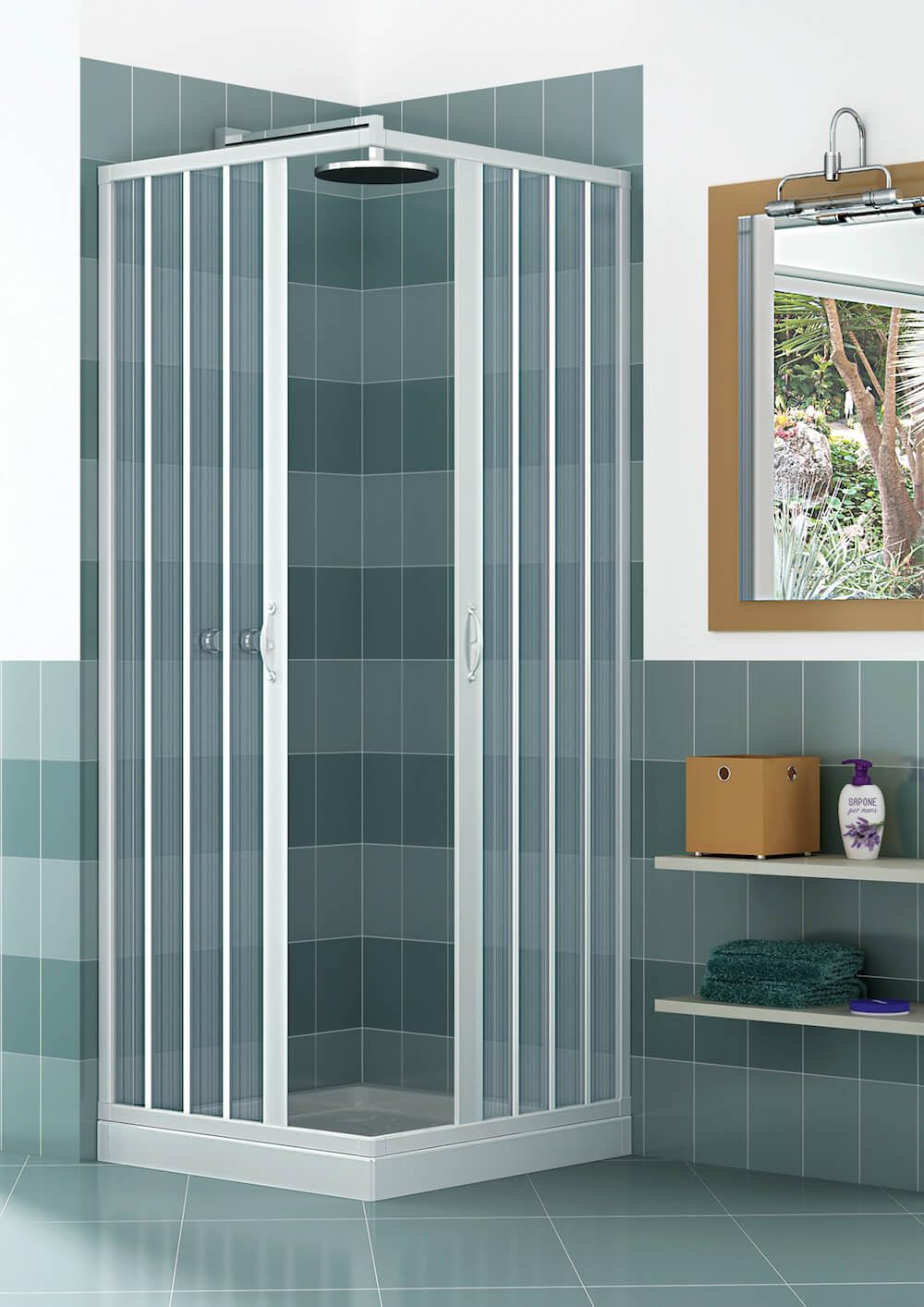 Box Doccia Angolare 80x80 cm 2 Ante a Soffietto in PVC H185 Manen Bianco