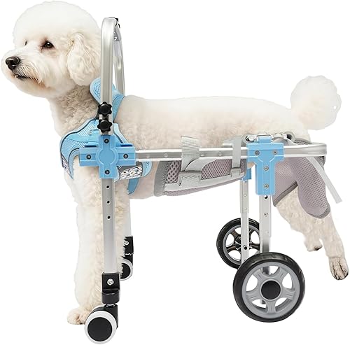 Dog Wheel Chair, 4 Wheels Adjustable Dog Wheelchair Cart, Pets Back Legs Mobility Aids with Handle Hip Chest & Thigh Support Suitable for Small Blue