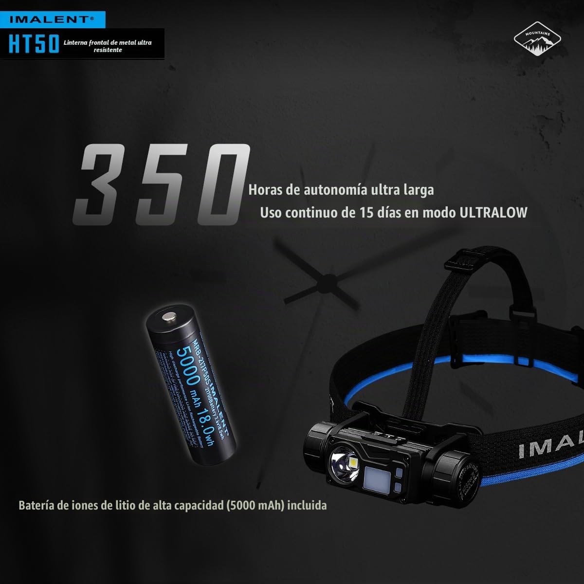 IMALENT HT50 Linterna Frontal LED con 3000 Lúmenes, Alcance de Luz de 318 Metros, Linterna Frontal LED Recargable por USB-C con Luz Roja Ajustable en 180° para Correr, Pescar, Acampar, Emergencias