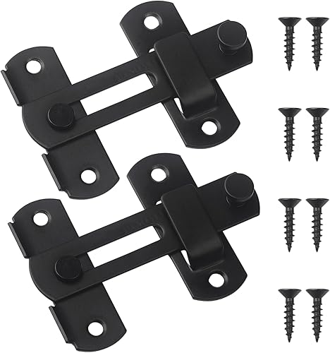 Paquete de 2 cierres de puerta abatibles de 4 pulgadas, cerraduras deslizantes de acero inoxidable negro mate para ventanas de granero, armarios,