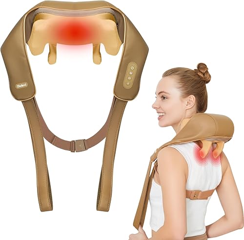 Miniatura 11 de Masajeador de cuello con calor para alivio del dolor de tejido profundo, masaje de amasamiento Shiatsu 6D, recargable sin cable para cuello, hombro