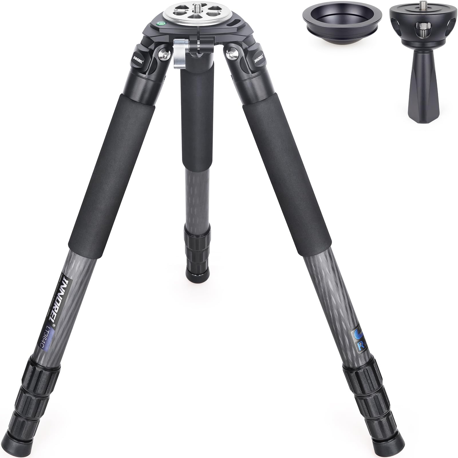 Carbon Fiber Tripod-LT364C-Small Size RT90C Professional Heavy Duty Tripods Stable Compact Stand with 75mm Bowl Adapter for Video Camera Bird Photography DSLR 36mm Tube 77.2lb/35kg Load, No Mid-column
