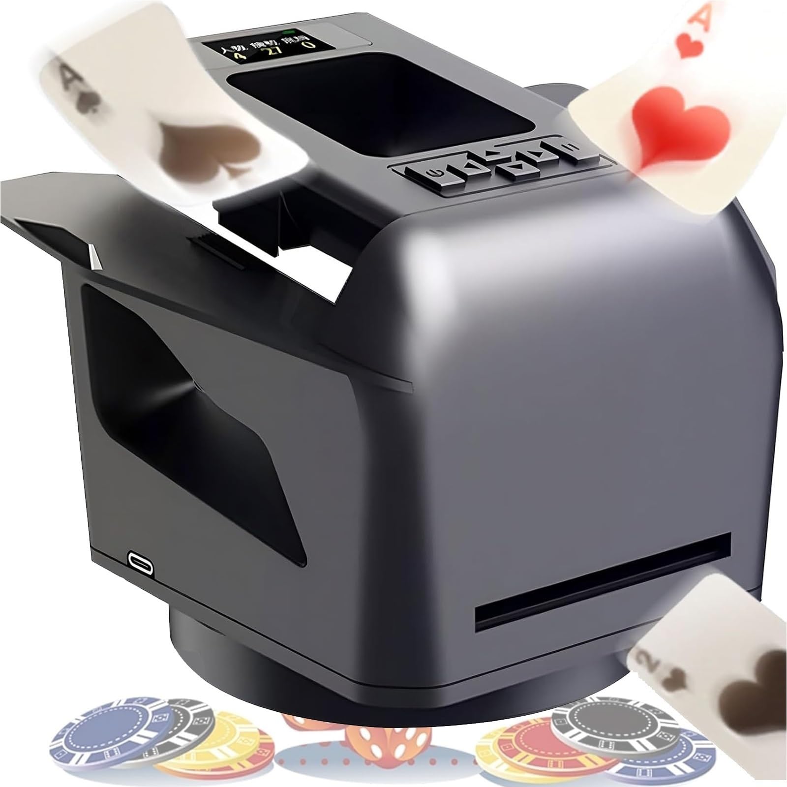 KJZQXYX Automatic Card Shuffler Dealer Machine, 360 Degrees Rotating Card Shuffler Machine, Rechargeable Card Dealing & Shuffing Machine (Black)