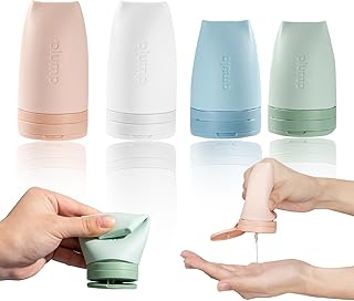 WOENOER Frascos de viagem de 85 g para artigos de higiene pessoal, loção à prova de vazamento, frascos de xampu e condicionador, recipientes de silicone para cosméticos, acessórios de viagem líquidos recarregáveis (pacote com 4)