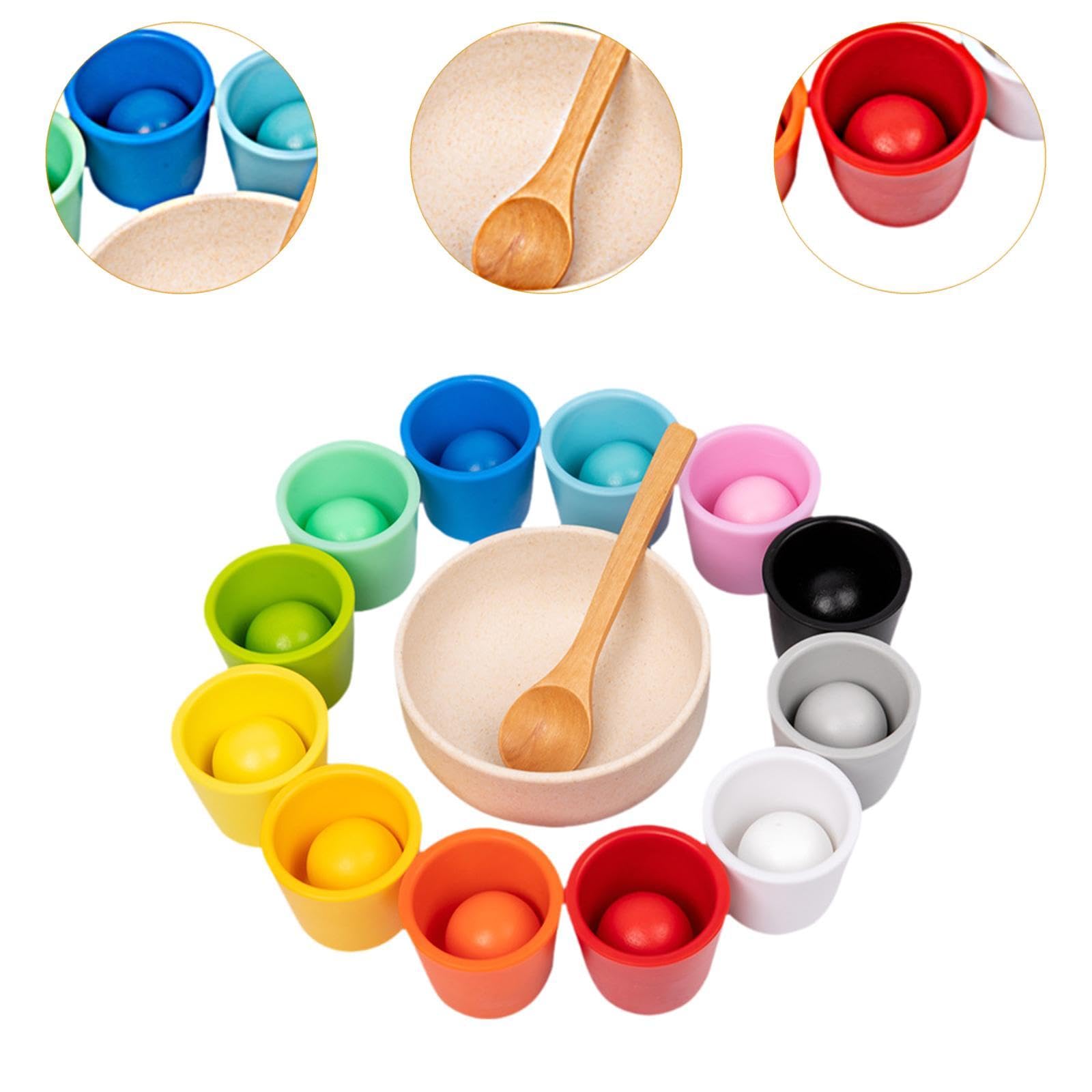 Juego de Clasificación de Colores de Bolas de Madera en Vasos para Niños