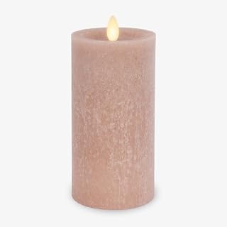 Sea Glass Flameless Candle, Timeless Taupe 3" x 6.5", Moving LED Flame Pillar with Timer, Battery Operated, Real Wax, Unscented Home Décor