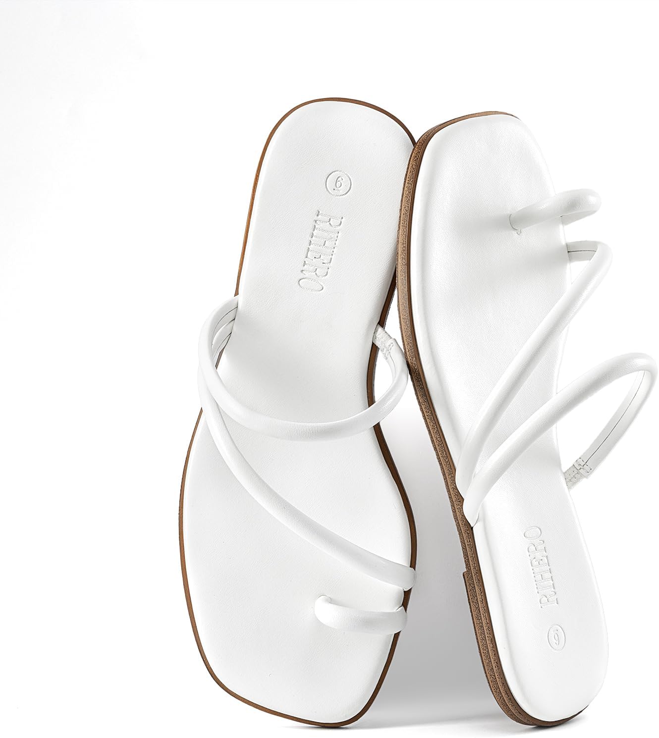 Rihero Women's Slide Sandals Comfortable Square Toe Beach Slip On Strappy Thong Flat Sandals - Image 6