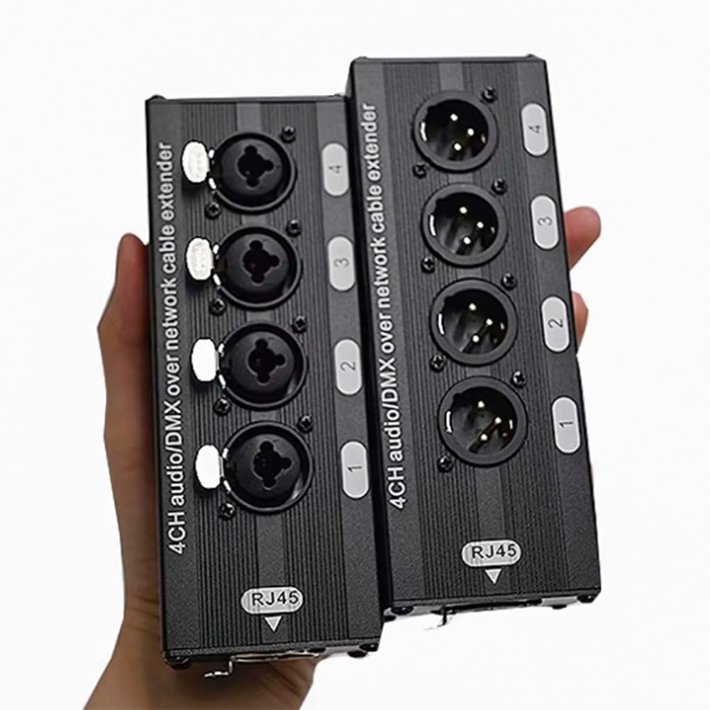 1 Coppia di Estensori XLR/Audio RJ45 Cat5/Cat6 Ethernet A 4 Canali, Estensore XLR, Trasmettitore/Ricevitore per Palcoscenici dal