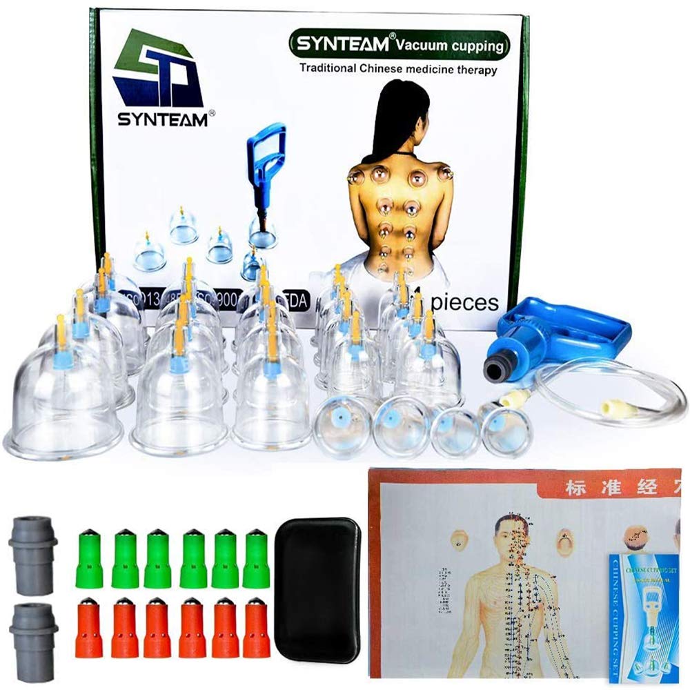 Synteam 24-Cup Vacuum Cupping Set, Professional Biomagnetic Chinese Cupping Therapy Sets with Big Sized Cups
