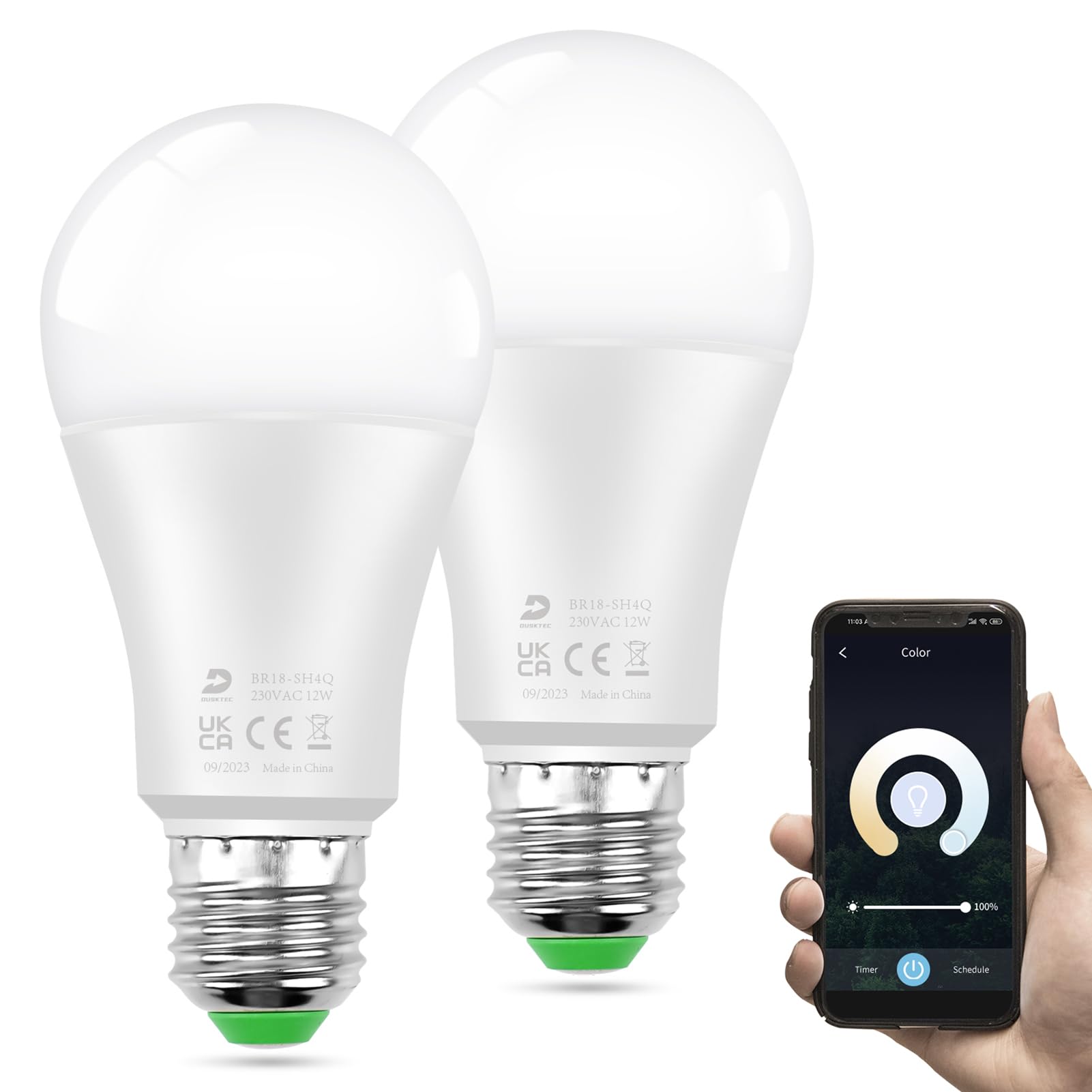 DUSKTEC Alexa Glühbirne E27, Smart LED Birnen Warmweiss und Kaltweiss 12W 1000LM Dimmbar mit APP steuerung, Bluetooth Leuchtmittel, Intelligente LED Lampe, Hell Light Bulb Glühlampen, 2 Stück