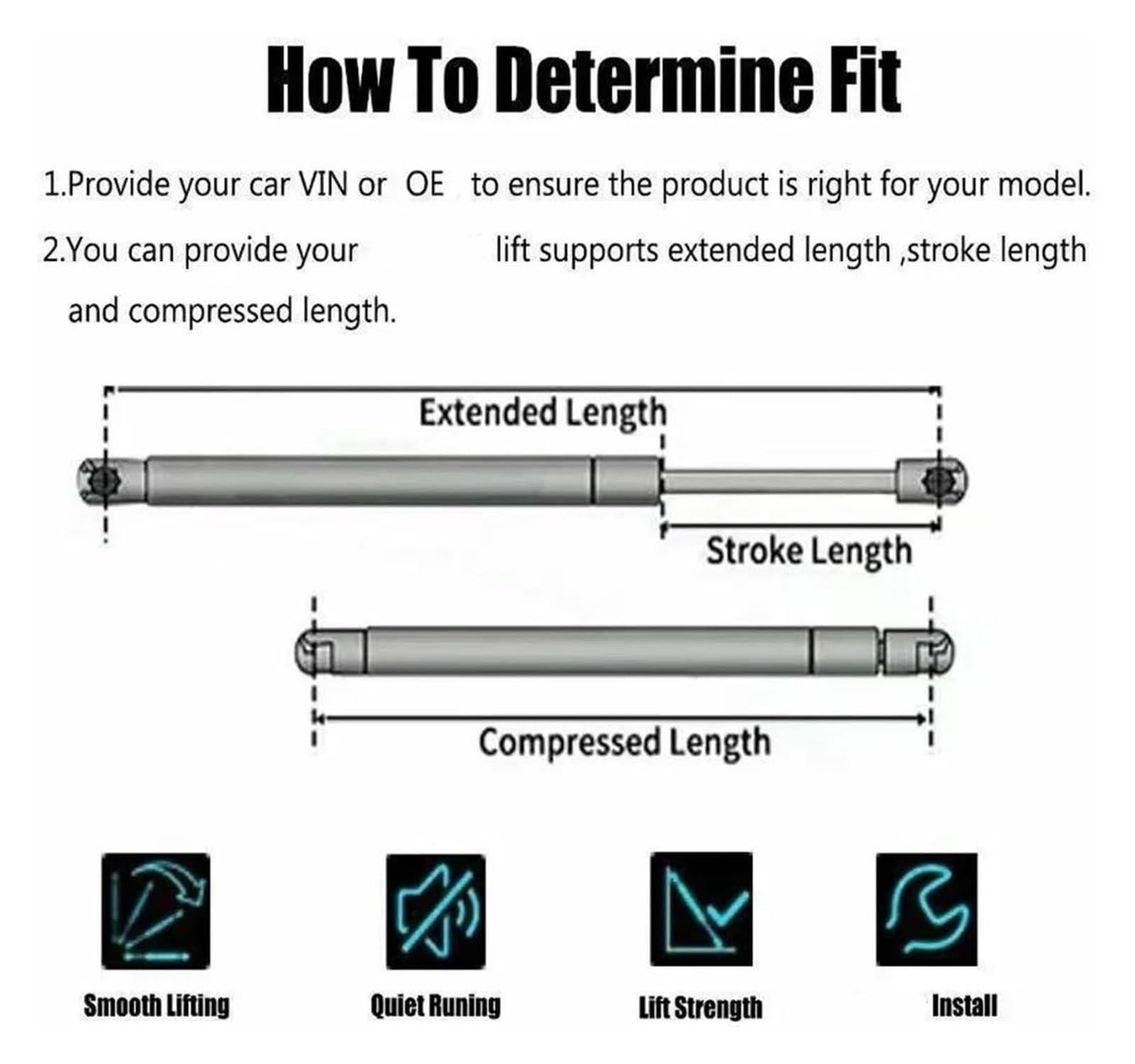 Rear Tailgate Gas Struts 486mm 2pcs Rear Window Lift Supports