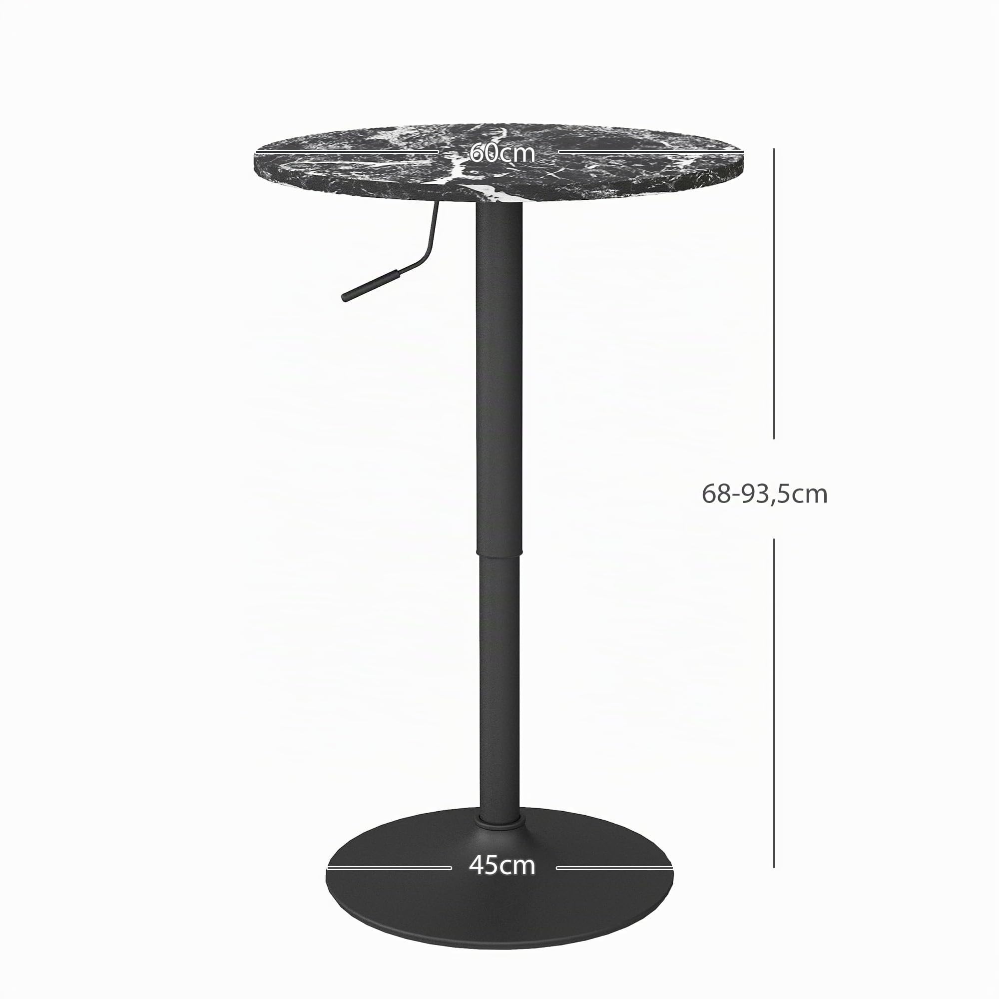 HOMCOM Bartisch Stehtisch Höhenverstellbar Rund Ø60 x 68-93,5cm Schwarz