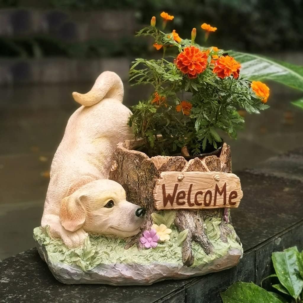Planter Garden Pots Resin Dog Sculpture Garden Decor Unique Pots for Plants Outdoor Large Planters Flowerpot Farmhouse Decor(33x32x27cm)