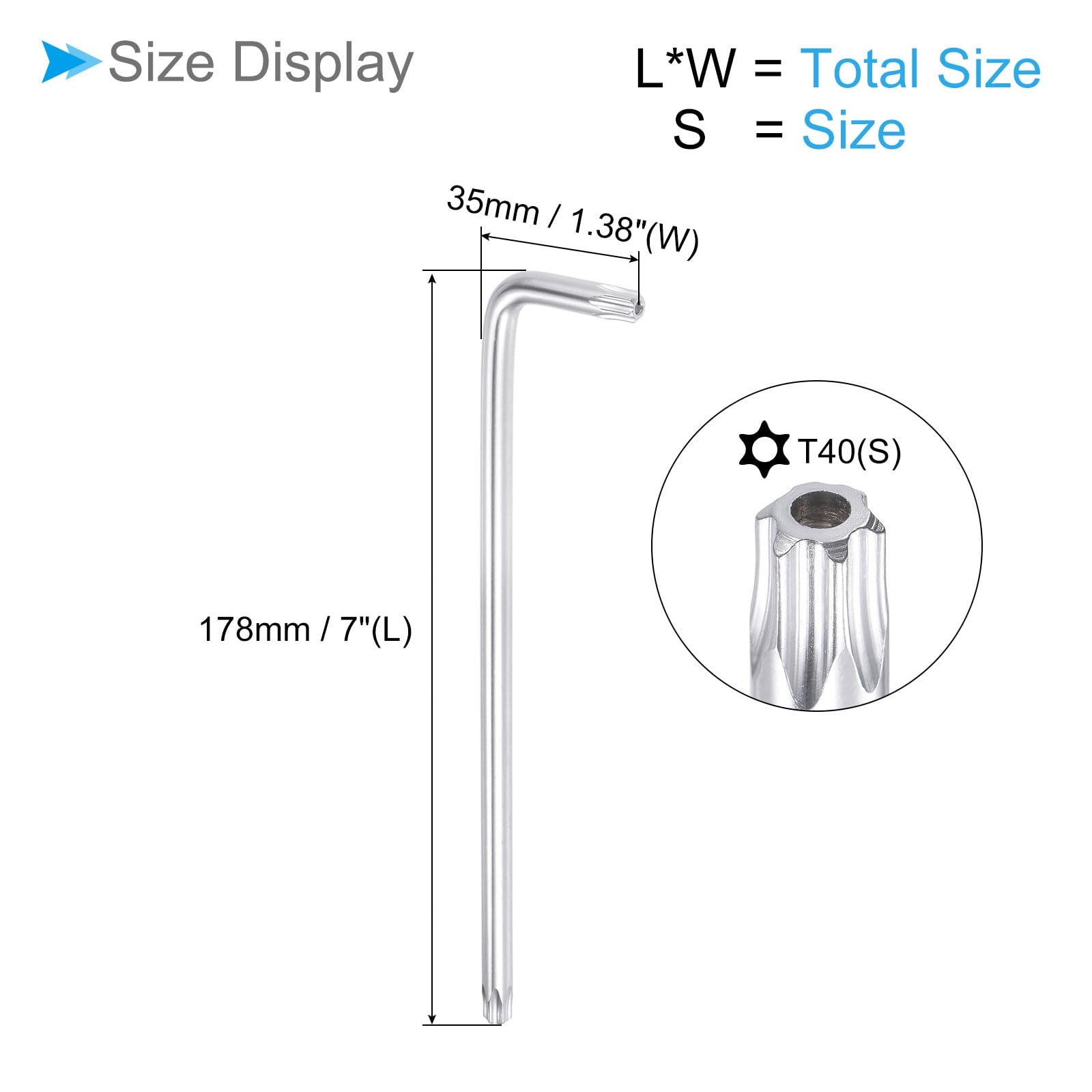 Uxcell T40 Torx-Sternschlüssel – Manipulationssicher, L-förmig, 17,8 Cm Langer Arm – Aus CR-V-Stahl, 2 Stück