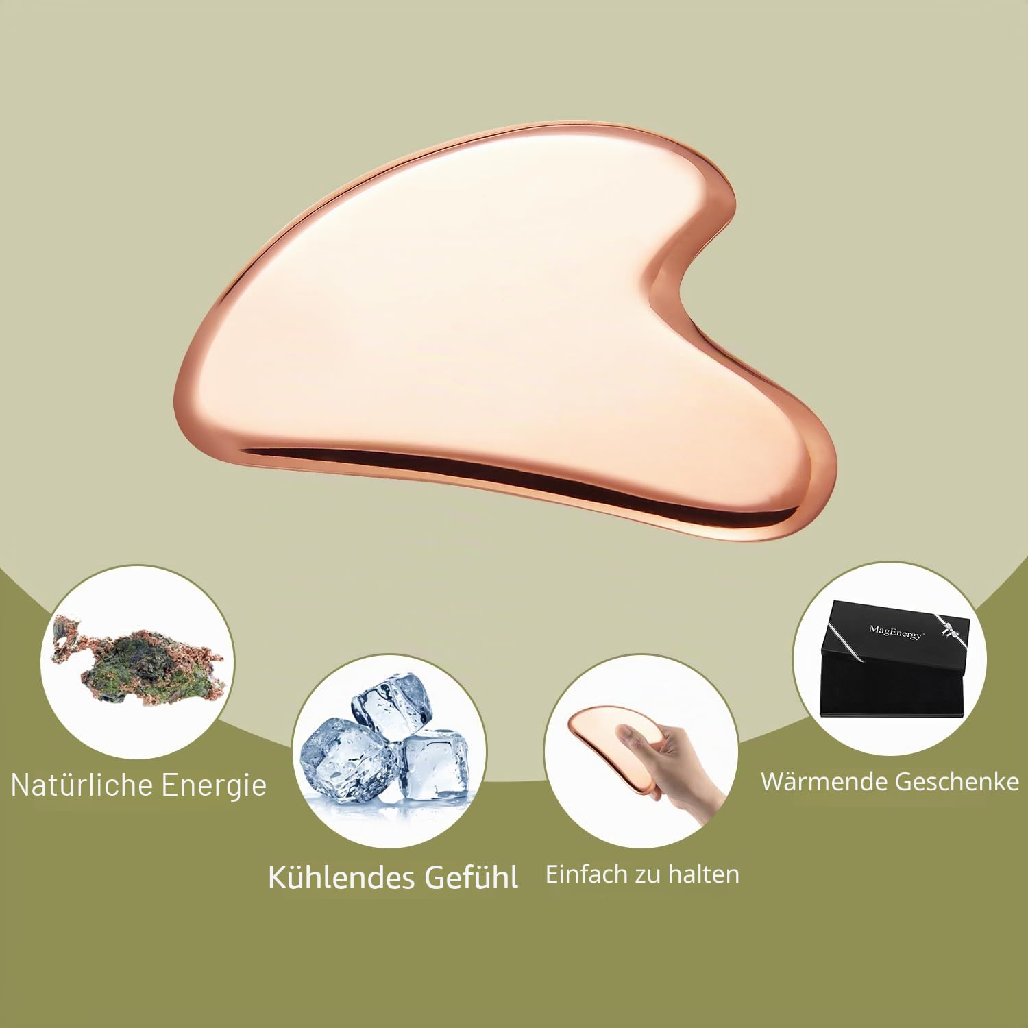 MagEnergy Gua Sha Tool Pure Kupfer Scraping Rückenmassagegerät Guasha Board für Hals und Körper Hautpflege Tool Besondere Geschenke für Großeltern Eltern Freunde (Kupfer 1)