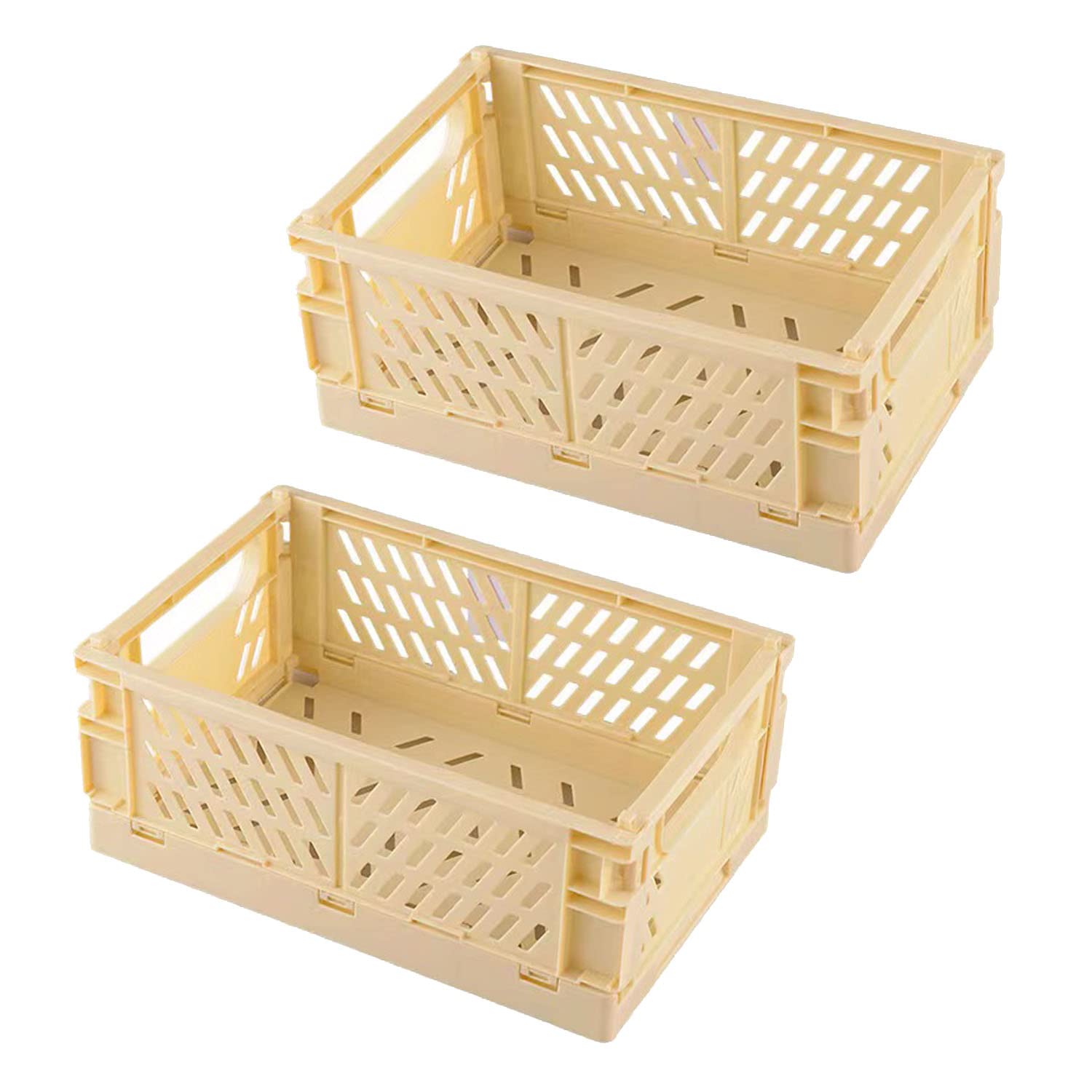 Frepea 2 Stück Aufbewahrungskorb Kleine Klappboxen Beige Faltbar Stabil Aufbewahrungskiste Kunststoff Klappkorb für Küche/Kinderzimmer/Büro(Beige Gelb)