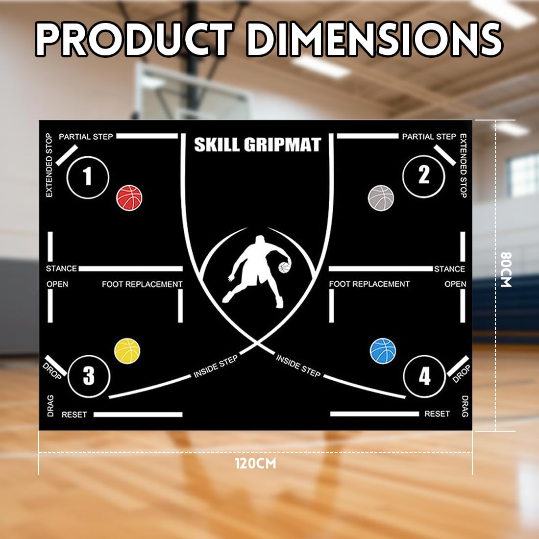 Alfombrilla de Entrenamiento de Baloncesto 80x120 cm, Antideslizante y Silenciosa, para Control de Pelota, Regate y Agilidad, Portátil para Interior
