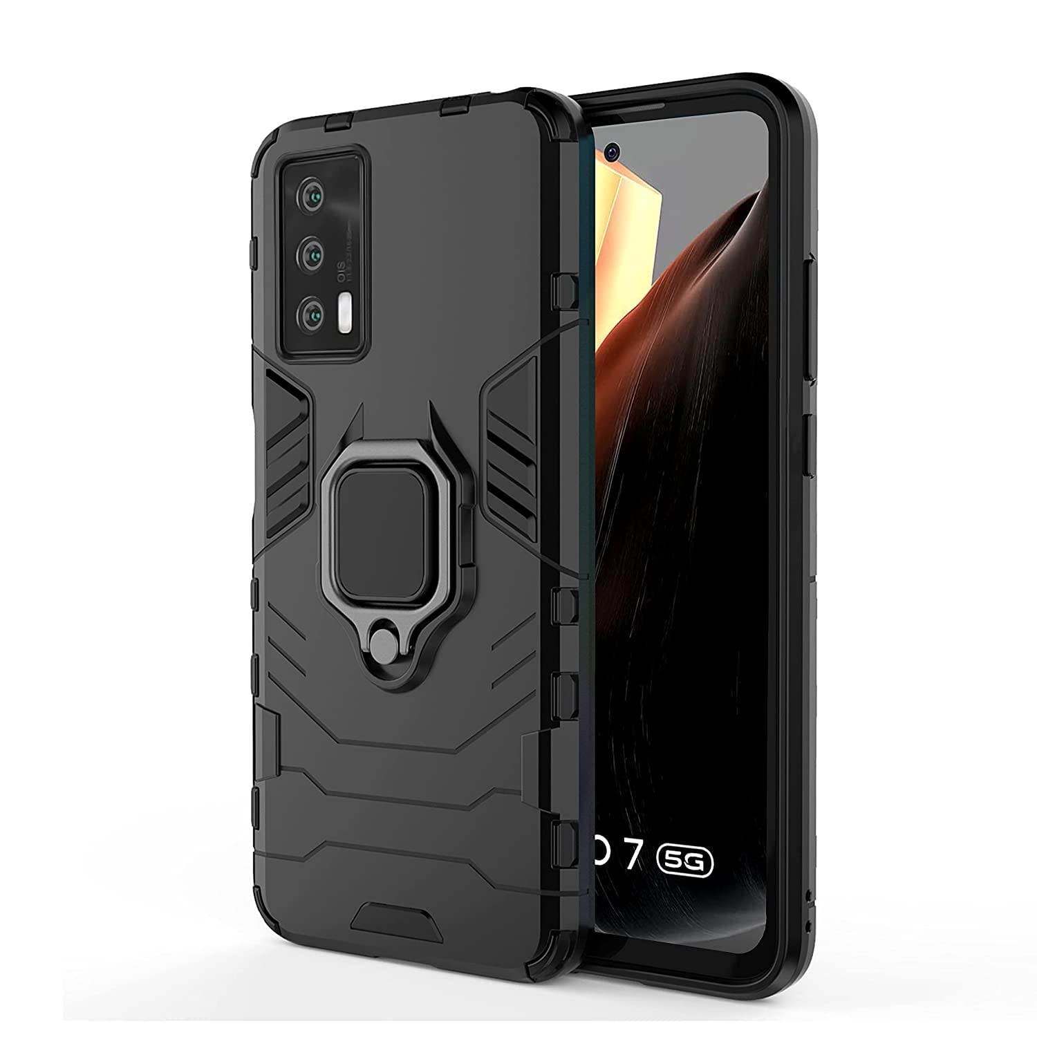 Zivite Defender Case | Rotating Ring Holder | Military Grade Armor | Bumper Back Cover for IQOO 7 (Black)-picture-17