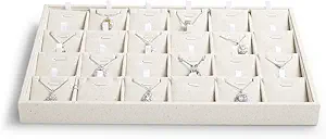 24 Grids Linen Necklace Tray Jewelry Display Tray Necklace Holder Organizer for Drawers With Removable Jewelery Cards Pendant Bracelet Storage (Beige)