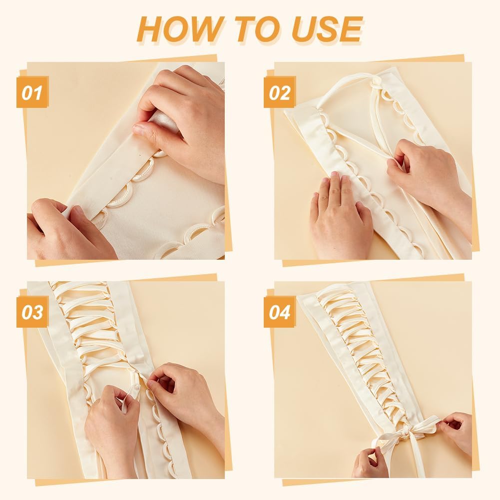 AHANDMAKER Champagne Color Wedding Gown Corset Kit Zipper Replacement, 18.9x9.5 Adjustable Fit Satin Corset Back Kit Lace Up Dress Cord Back for Formal Prom Dress, Zipper Extender for Dress - Image 3