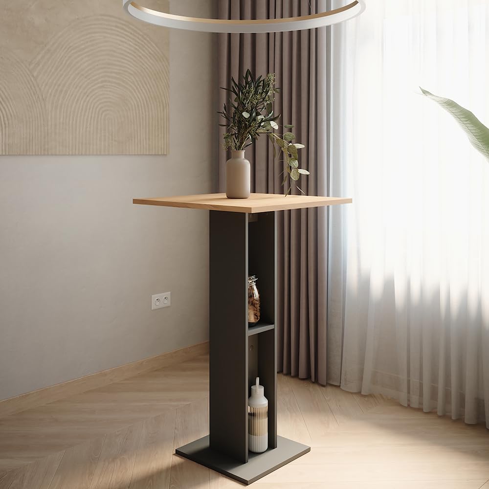 Vicco Mesa de Bar Repose, Oro Power Roble/Antracita, 65 x 65 cm, con Estante Lateral para almacenar Botellas y Vasos