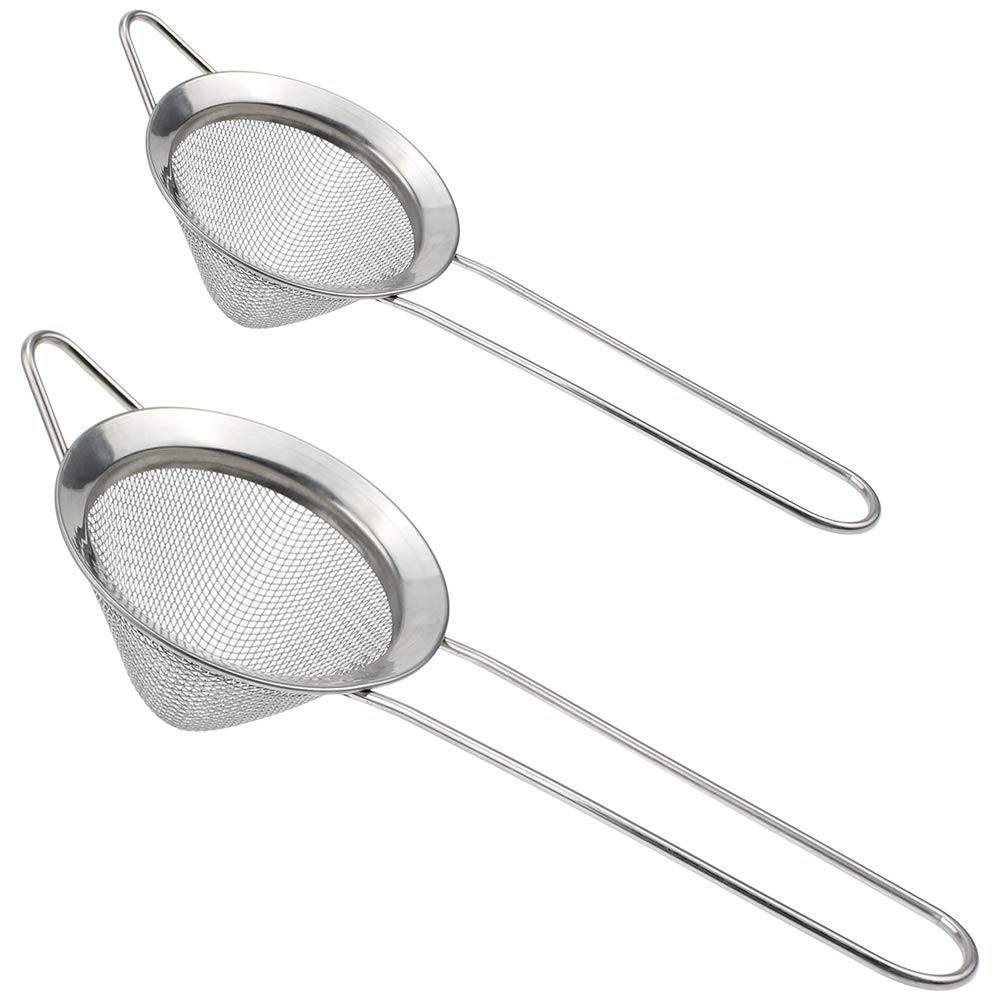 DXLing 2PCS Stainless Steel Conical Strainer, Fine Mesh, 2 Sizes, with Handle and Rim for Filtering Drink, Tea, Juice