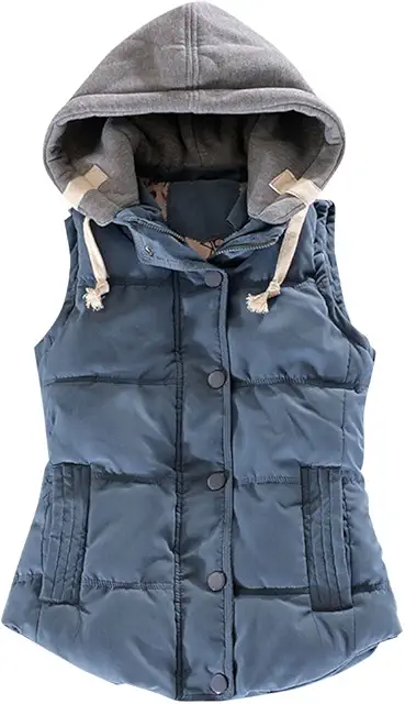 Women's Quilted Sleeveless Hooded Vest with Pocket - Blue Winter Coat, Size M