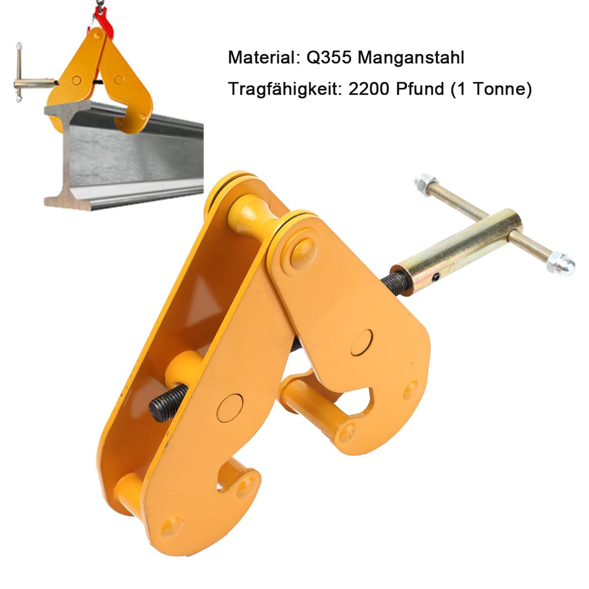 Robuste Spindelklemme 1T Tragkraft – Verstellbare Flanschklemme 75-220 Mm Für H-Balken, I-Träger & Doppel-T-Träger Robuste Spindelklemme 1T Tragkraft – Verstellbare Flanschklemme 75-220 Mm Für H-Balken, I-Träger & Doppel-T-Träger