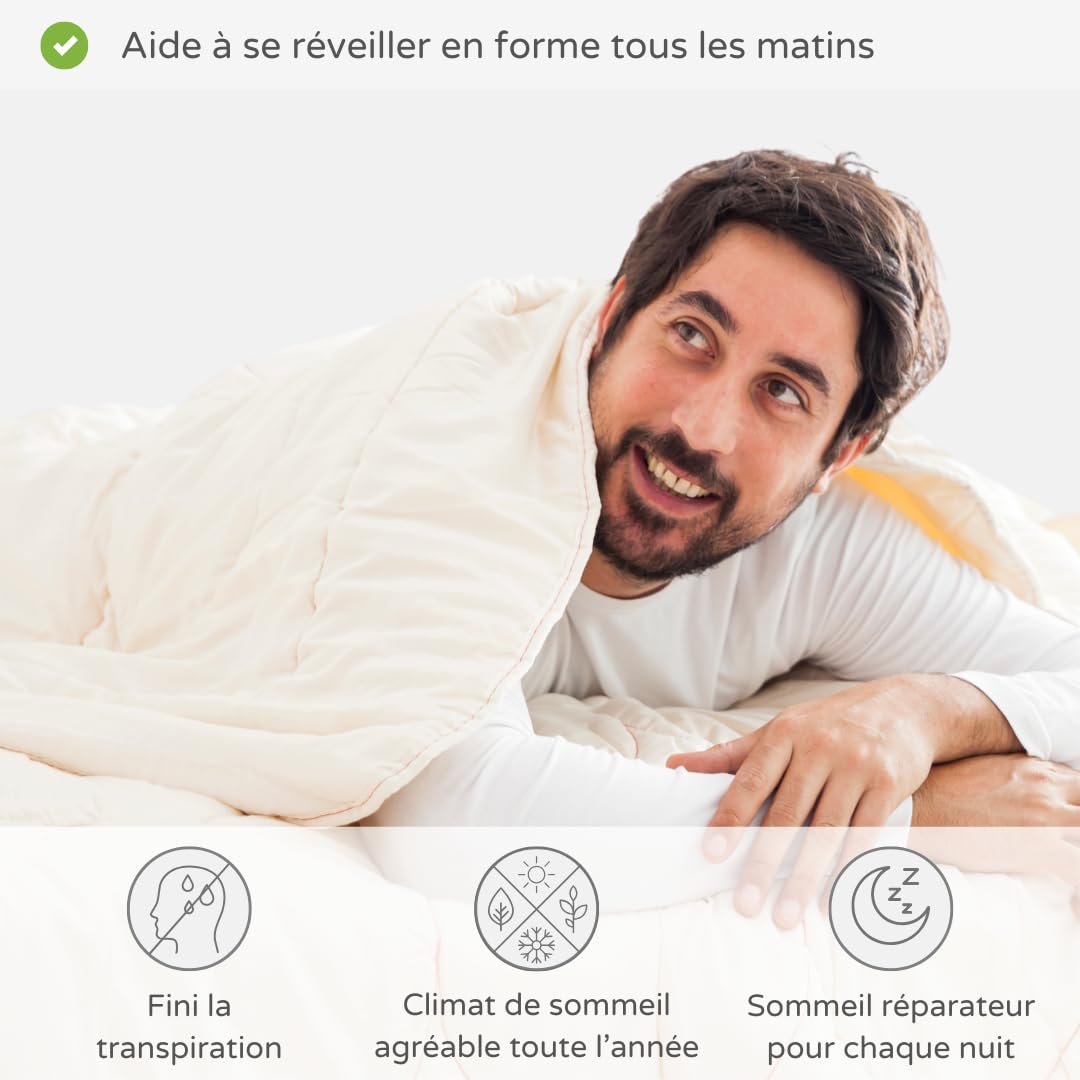 Couette en Laine Suisse 4 Saisons 290g/m² - Couette en Coton Bio - Différentes Tailles - Respirante & Douce - Couverture de Haute qualité (140 x 200 cm)
