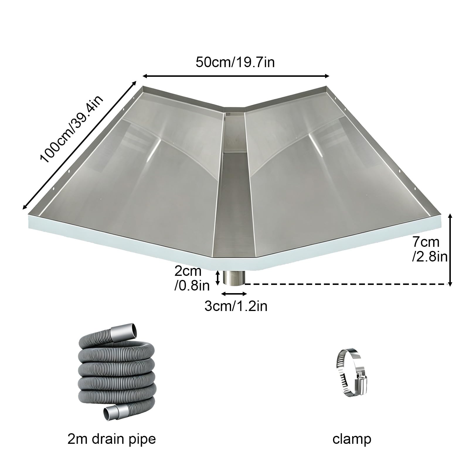 Bandeja Condensado Aire Acondicionado Portátil, Bandeja en V INOX | Recogedor de Agua de Acero Inoxidable Reforzado para Unidades Exteriores Mini Split HVAC(100x50cm/39.4x19.7in)