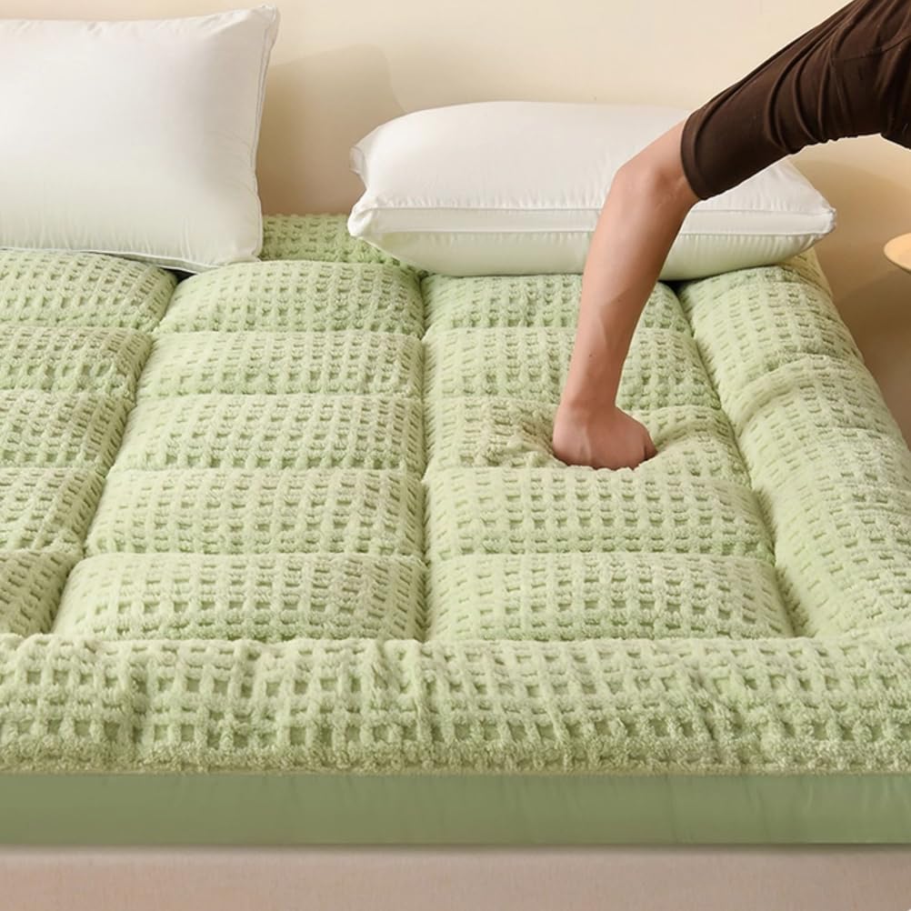 Velours Matelas de Sol Tatamis Adulte, Duveteux Matelas Futon Pliable 1 Place 2 Places, Couleur Unie Tatami Epais pour Matelas, Doux Futon Japonais avec Bande Élastique,F,120x200cm/47x79in