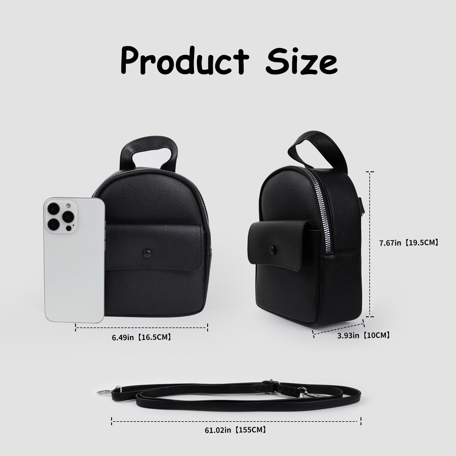 WisePoint Mini Backpack Cute Backpack, PU Leather Small Backpack Purse for Women and Girls,Stylish Womens Backpack Purse (black)