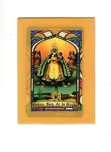 Ntra Senora de Regla * Tarjeta de oración bilingüe con funda de vinilo magnética. Estampa Religiosa Bilingue Con Funda De Vinilo.