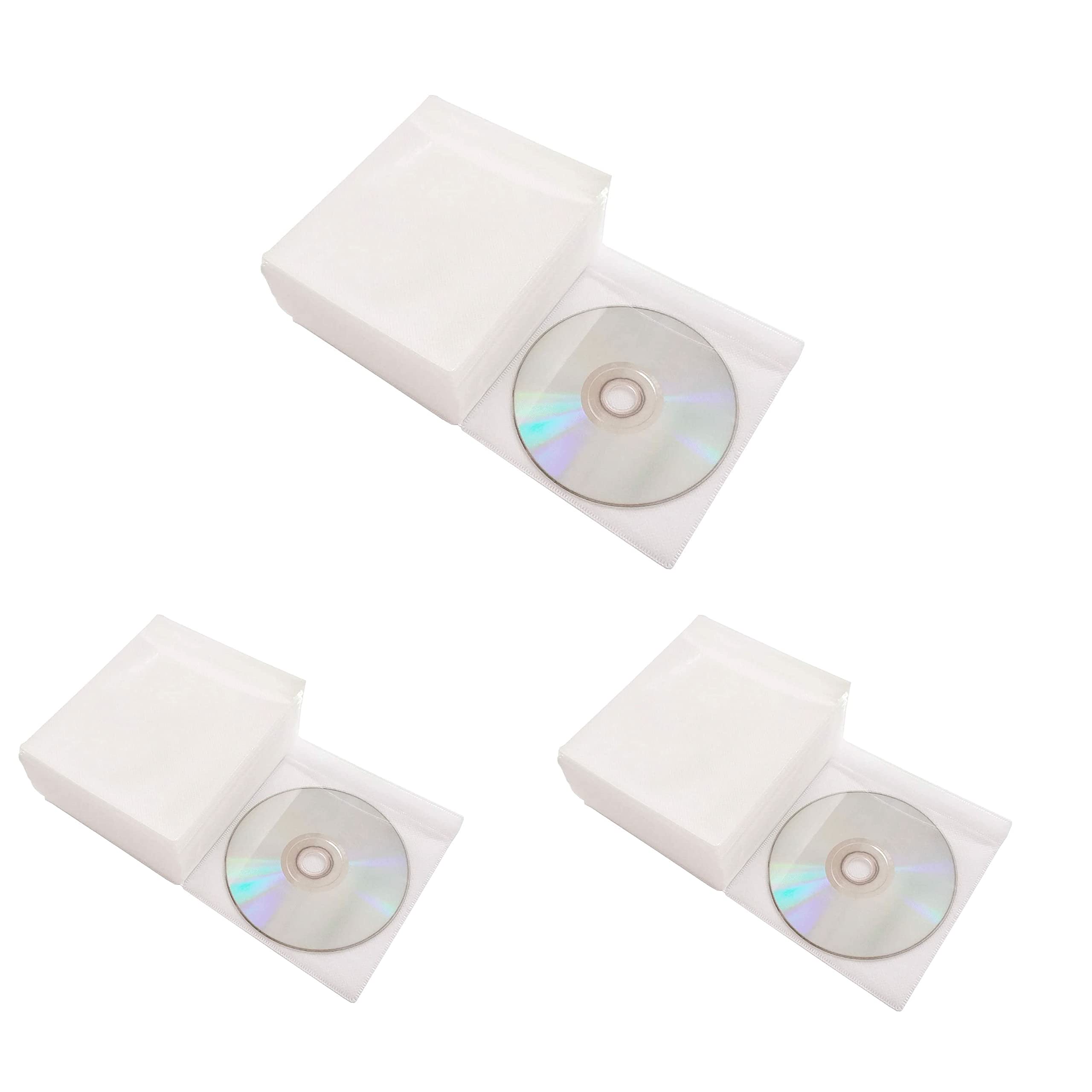 EnticingMuch Premium CD DVD Sleeves | Thick Non-Woven Material Double-Sided Refill Plastic Sleeve for CD and DVD Storage Binders Disc Case (White) (Pack of 150)