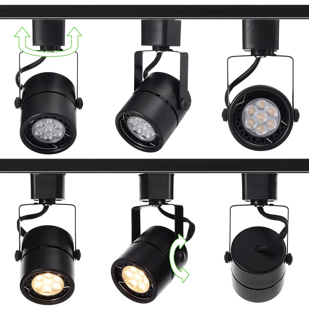 Paquete de 12 cabezales de luz LED, tipo 7 W H para foco de techo, iluminación de pared, exposición, cocina, tarea de acento de 4000 K, blanco neutro, ángulo de 36°, pista negra (negro)