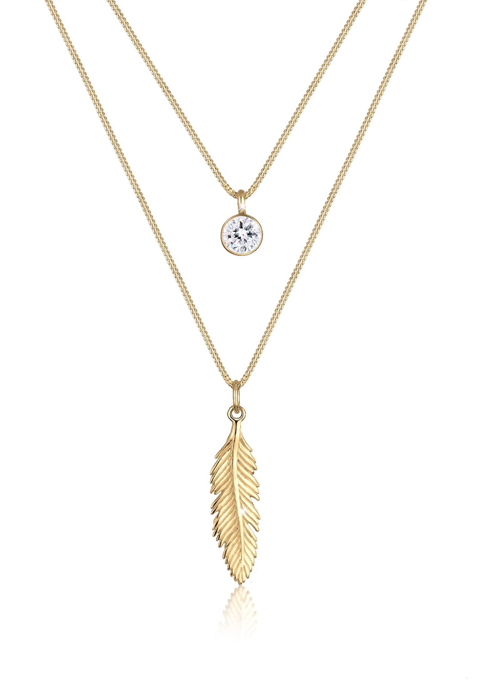 Elli Necklace Feather Boho Festival Crystals 925 Sterling Silver Gold Plated