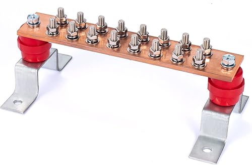 BELLA BAYS Kit de barra de conexión a tierra de cobre montado en la pared, barra de autobús de tierra de 0.24 x 1.97 x 10 pulgadas con posiciones de