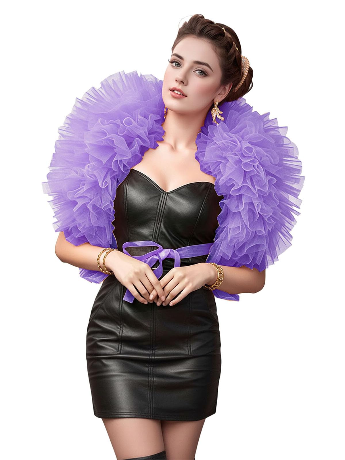 Unykaflor Tulle Boa,Tulle Shawl Wrap Cape Victorian Collar Gothic Witch Hallween Mardi Gras Costumes Accessories