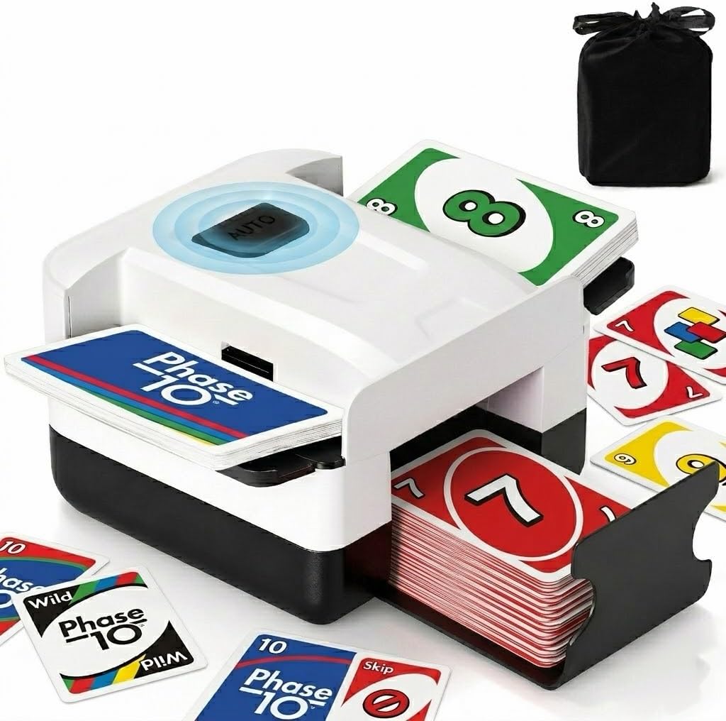 Automatic Card Shuffler 1/2 Deck, One-Click Shuffling Mode, 2000mAh Rechargeable Shuffle Machine with Storage Bag, Electric Playing Card Shuffler for Poker, UNO, Blackjack, Skip-Bo, Phase 10